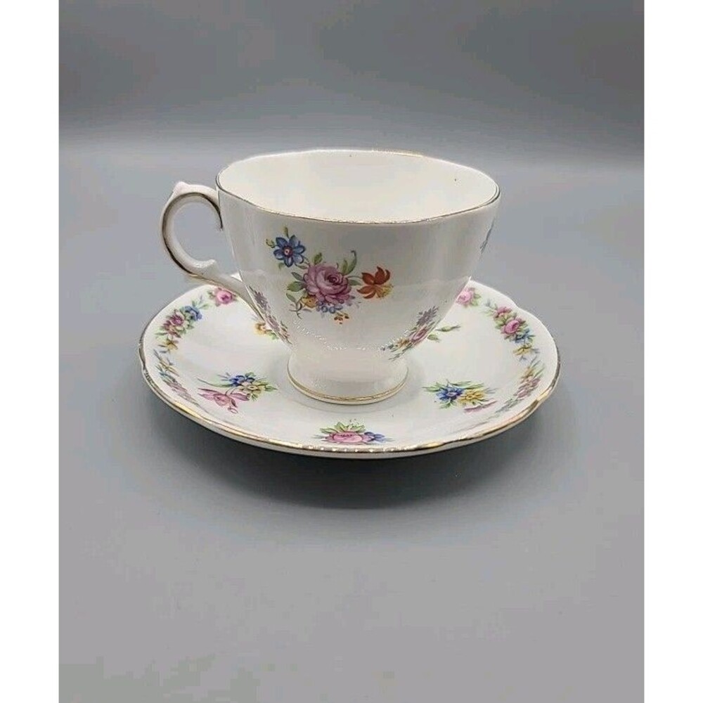 Royal Stewart Spencer Stevenson Tea Cup Saucer Flowers with Gold Trim